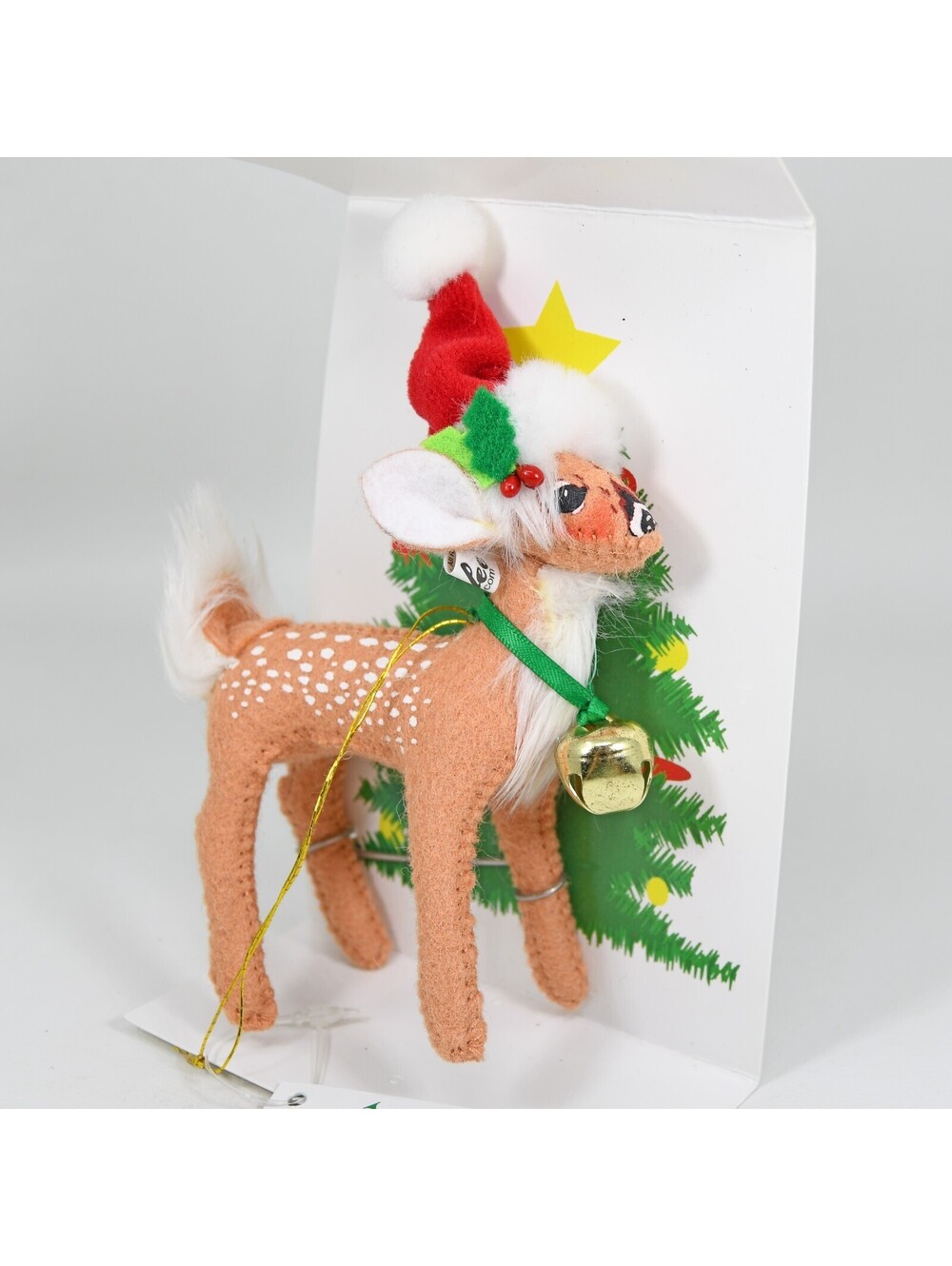 Annalee Christmas Ornament Deer Reindeer Fawn Santa Hat Bell 5" Vintage 2010